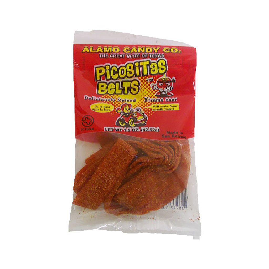 Alamo Candy - Picositas Belts-Sour Strawberry w/ Chili Peg Bag (1.5oz)