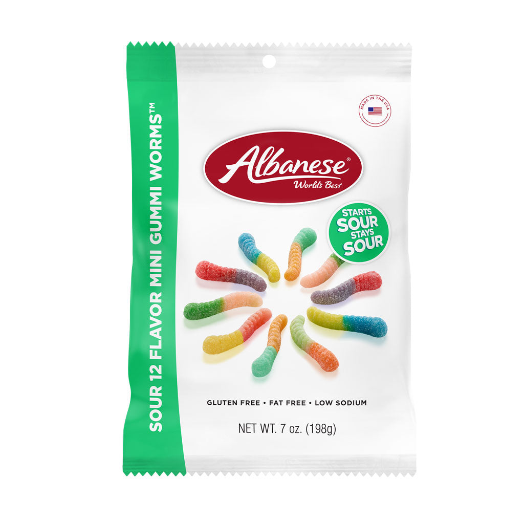 Albanese - Sour Mini Worms Gummi 12 Flavor Peg Bag (7oz)