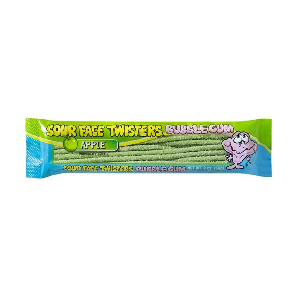 Face Twisters - Green Apple Sour Bubble Gum Straws (2oz)