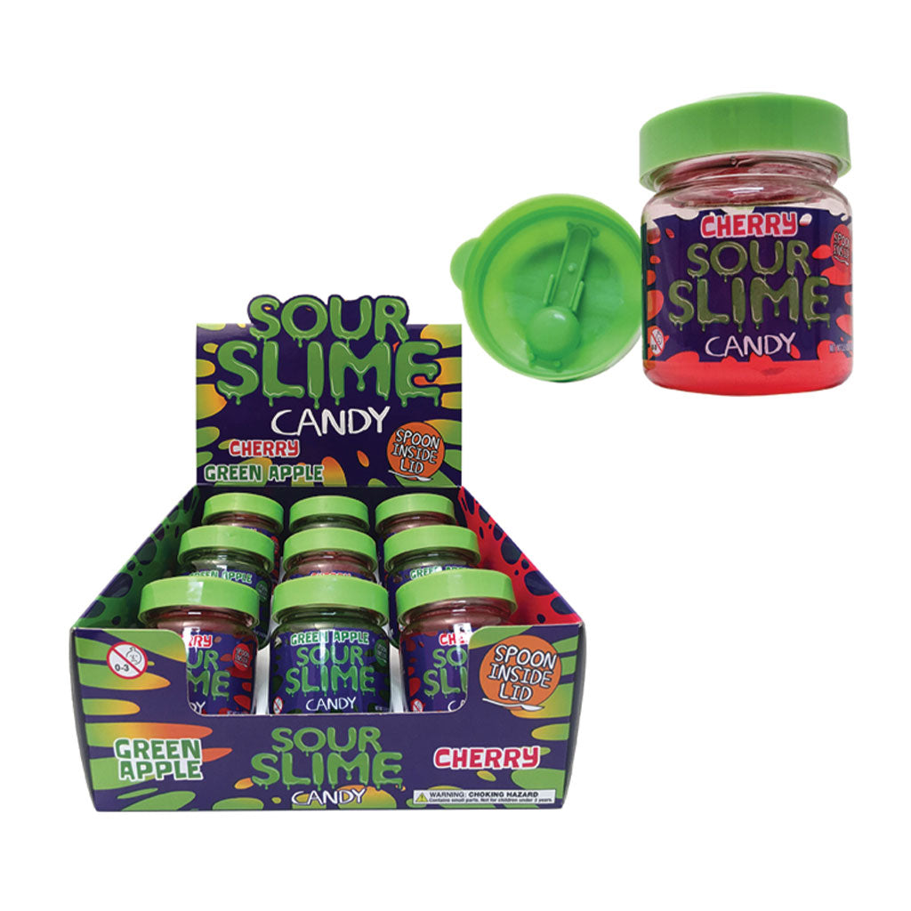 Slime Sour Candy - Green Apple & Cherry W/ Spoon In Display (3.5oz)