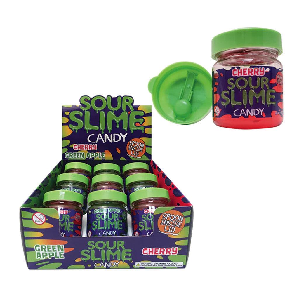 Slime Sour Candy - Green Apple & Cherry W/ Spoon In (3.5oz)